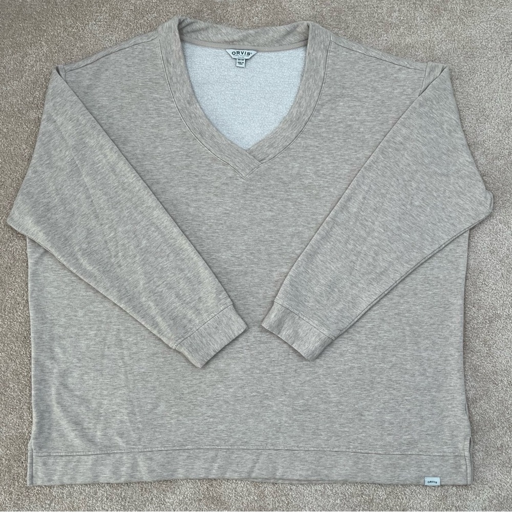 Orvis Sweater Adult 2XL Beige V-Neck Pullover Long Sleeve Casual Outdoor Men